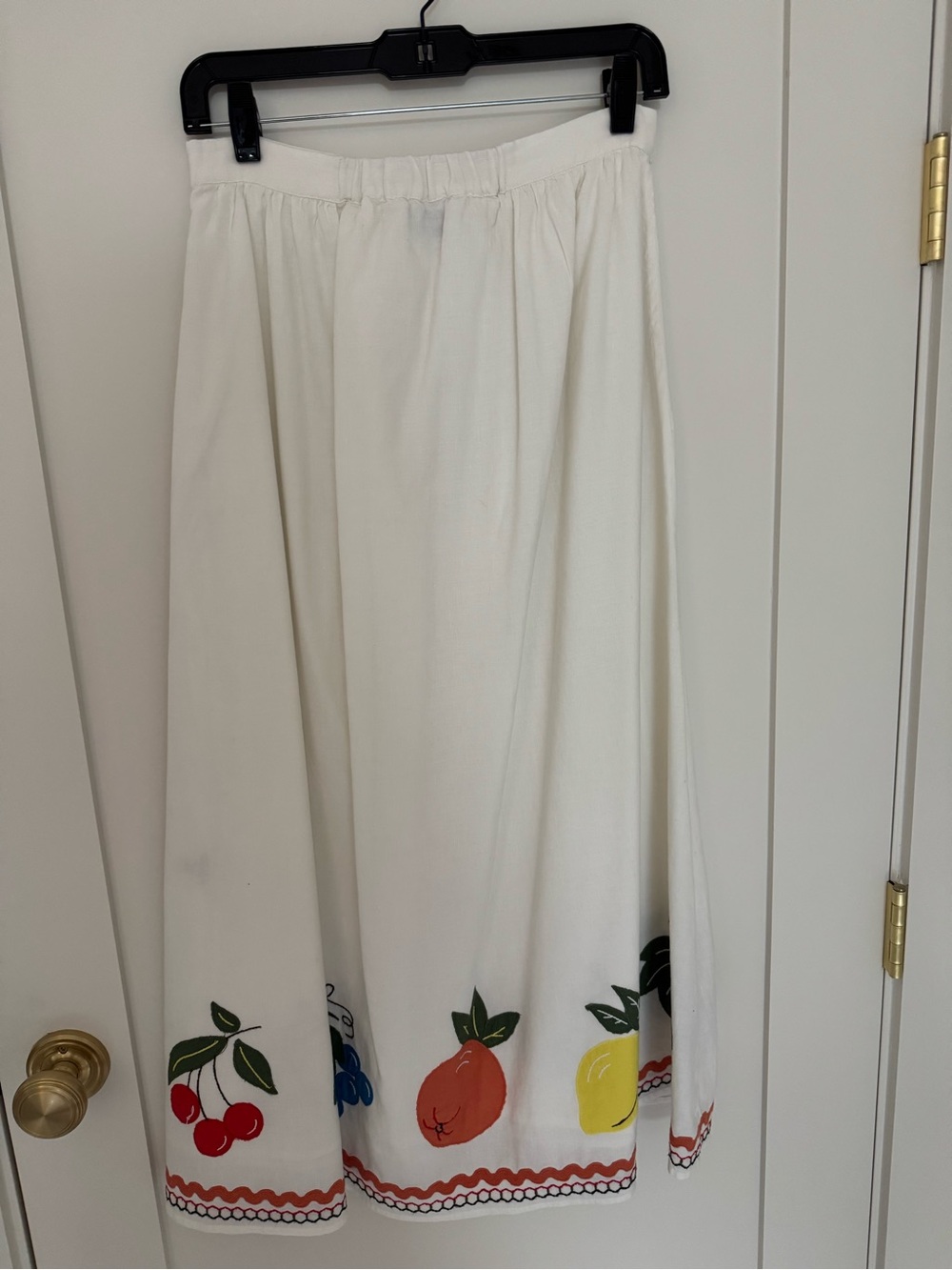 RHODE Cream Maxi Skirt with Cherry, Peach & Lemon Motif - Picture 3 of 5